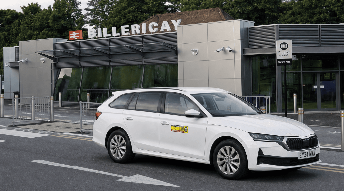 Swift Cars taxi outside Billericay railway station